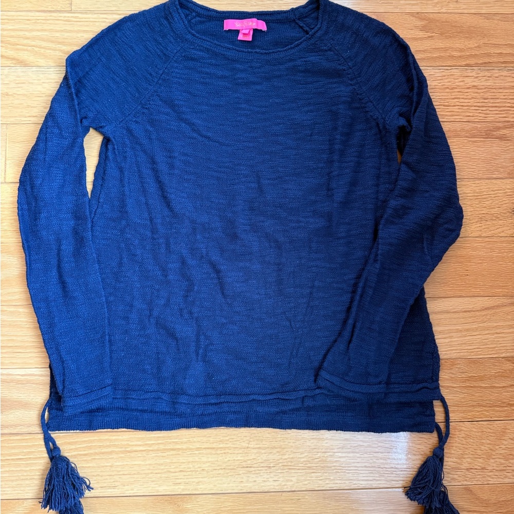 Lilly Pulitzer Navy Blue Long Sleeve Sweater with Tassels